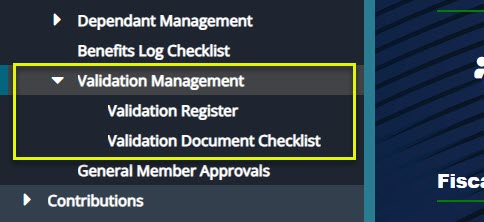 Validation management menu