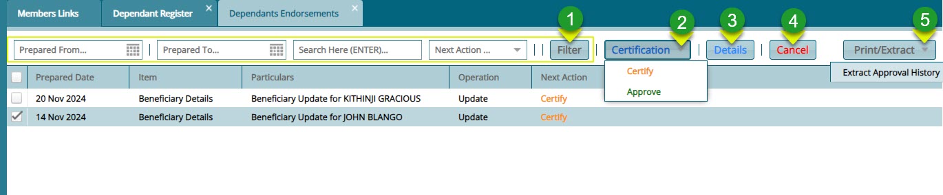 Dependants endorsement window