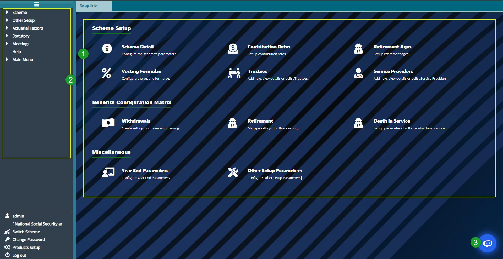 scheme setup dashboard