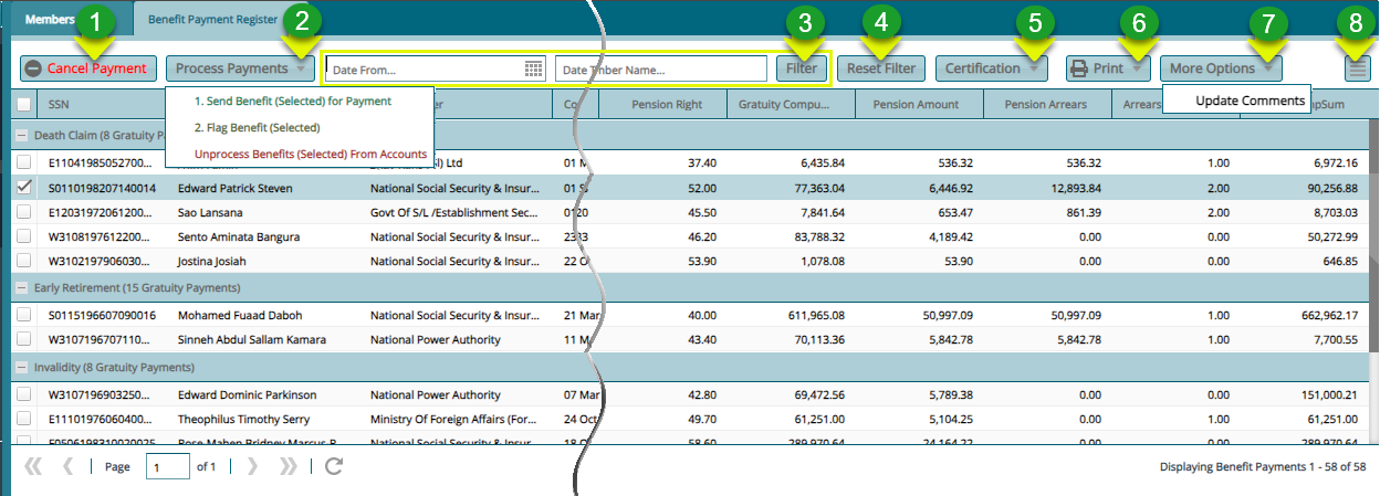 Benefits Payment Register