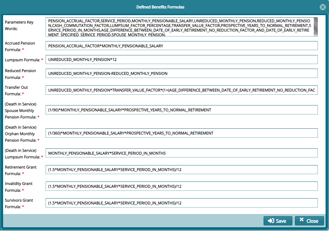 Defined Benefits Formulas
