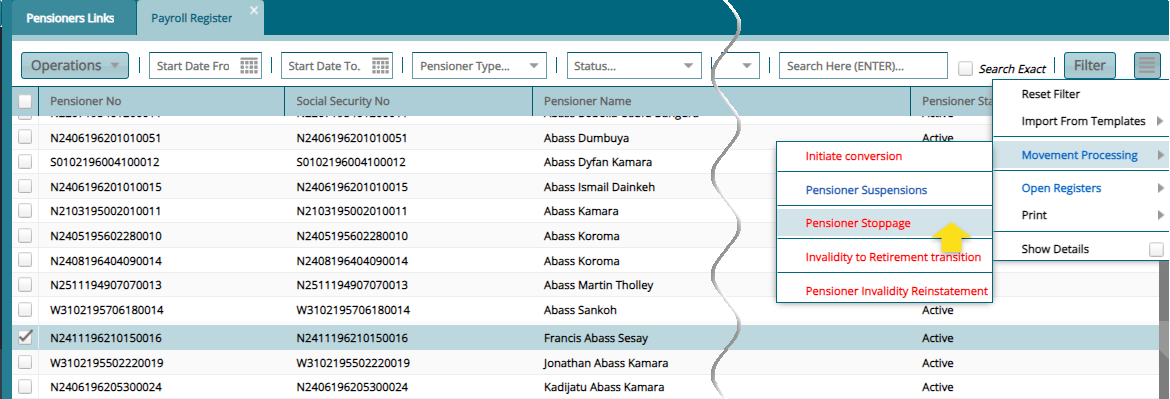 Movements Processing