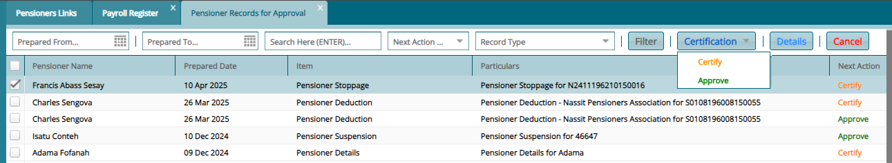 Pensioner Updates Approval