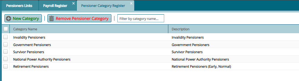 Pensioner Category Register