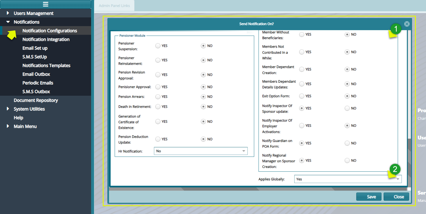 Notifications Config Matrix