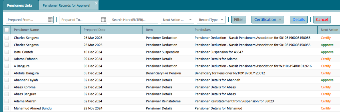Pensioners Update Approval