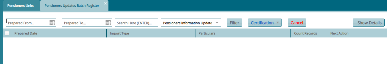 Pensioners Update Batch Register