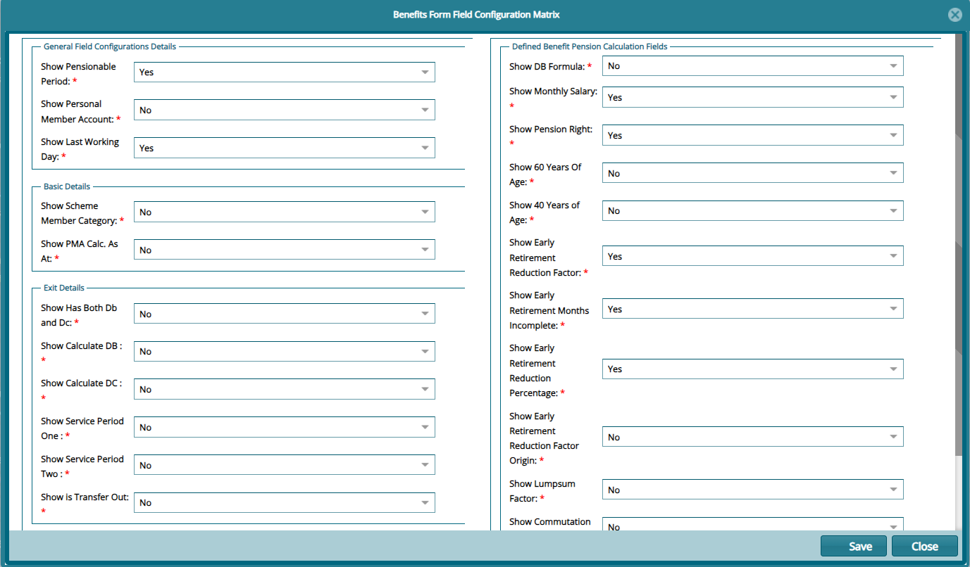 Benefits Calculation Form Field Configuration