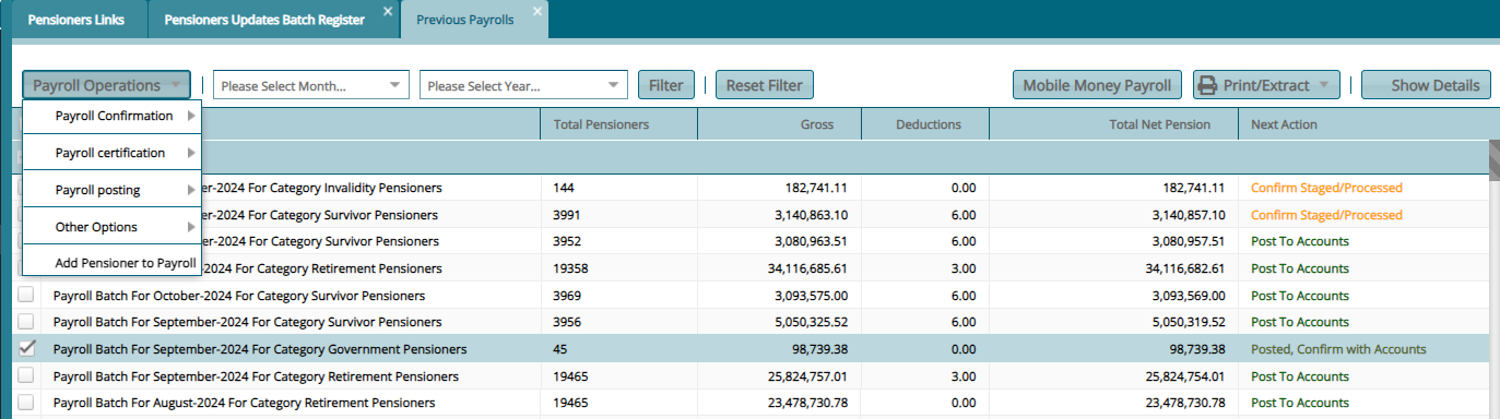 PPrevious Payrolls Register