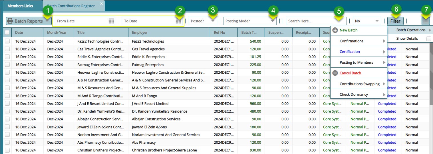 Batch Contributions Register