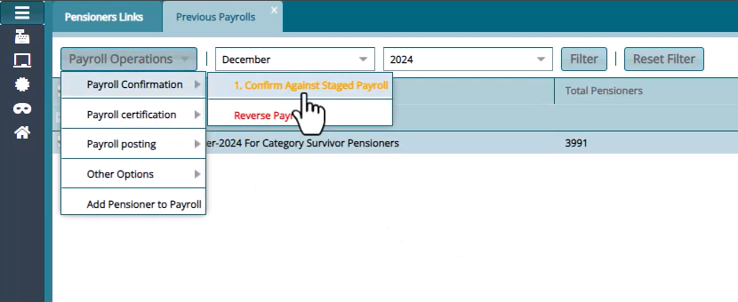 Confirm the payroll menu