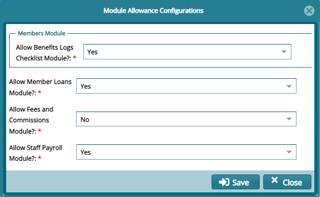 Module Allowance Configuration dialogue box