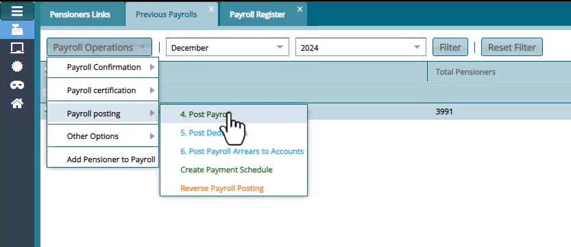 Post to accounts menu