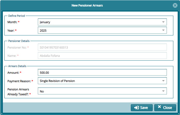 arrears details dialog box