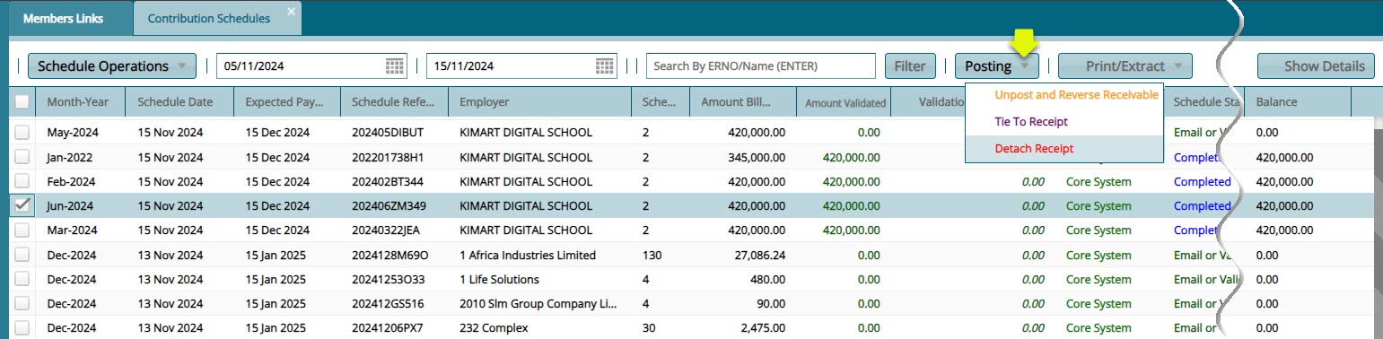 Contribution Schedule 