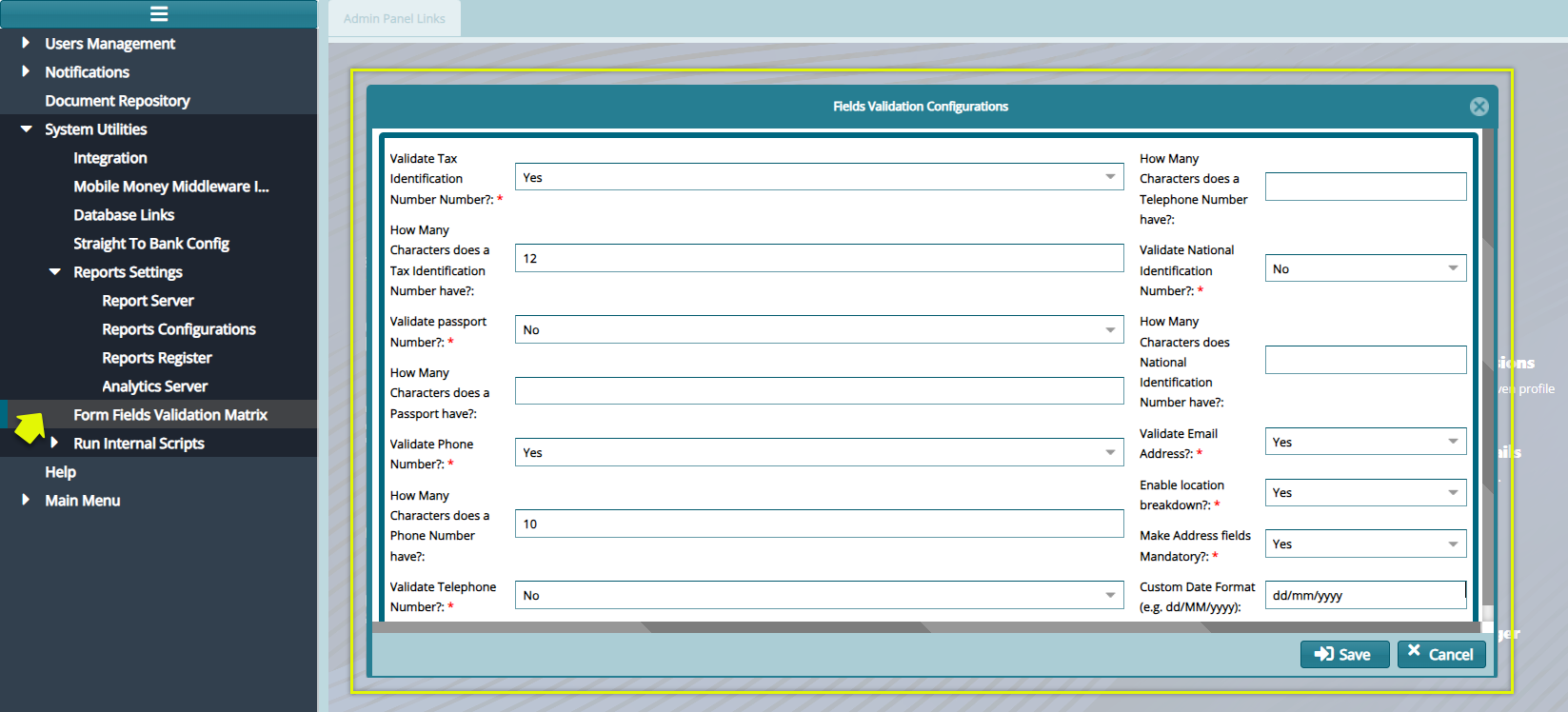 Form Fields Validation Form