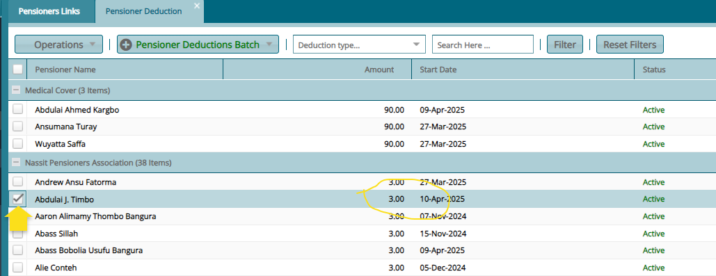 Deduction details tab
