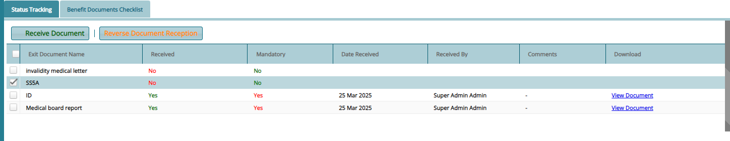 Benefits Documents Checklist