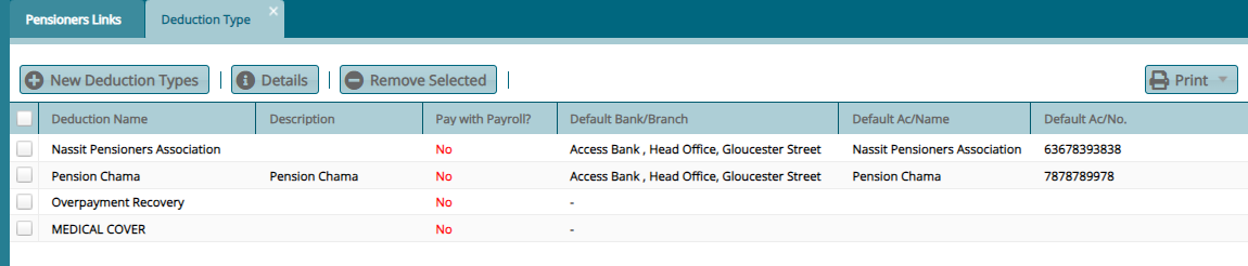 window displaying all types of deductions available