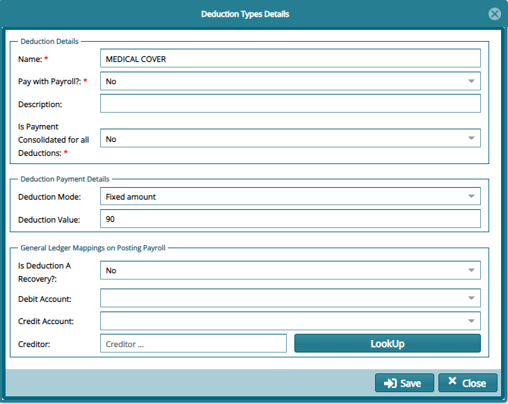 Deduction types dialog box 