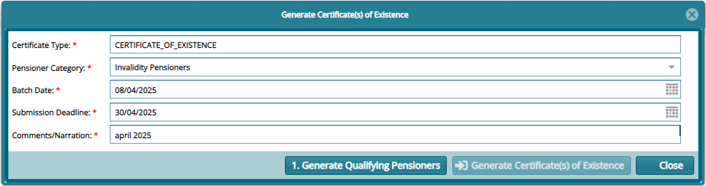 a dialog window to define the type of certificate