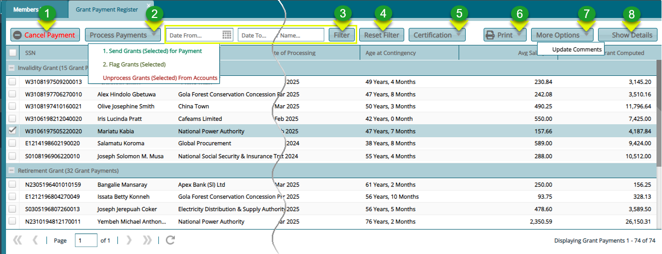 Grant Payment Register