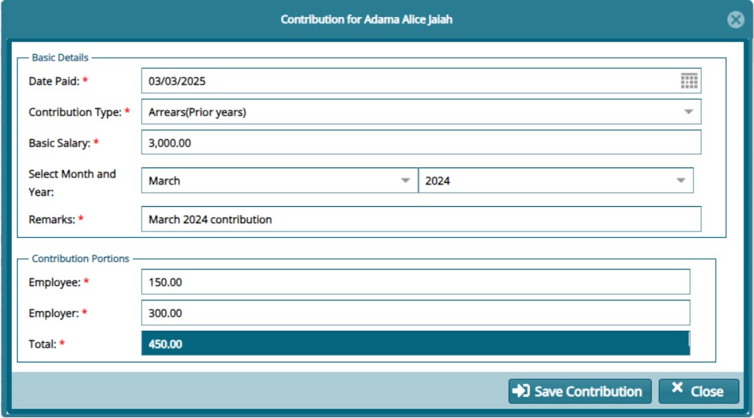 single contribution dialog box