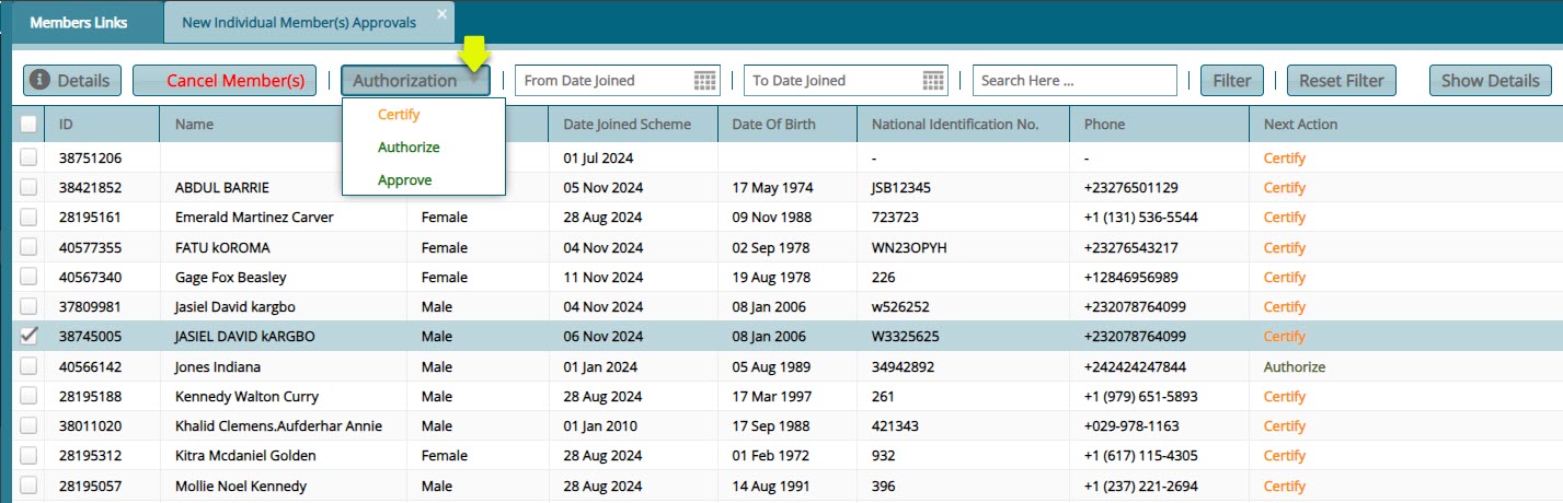 MSS Membership approval window